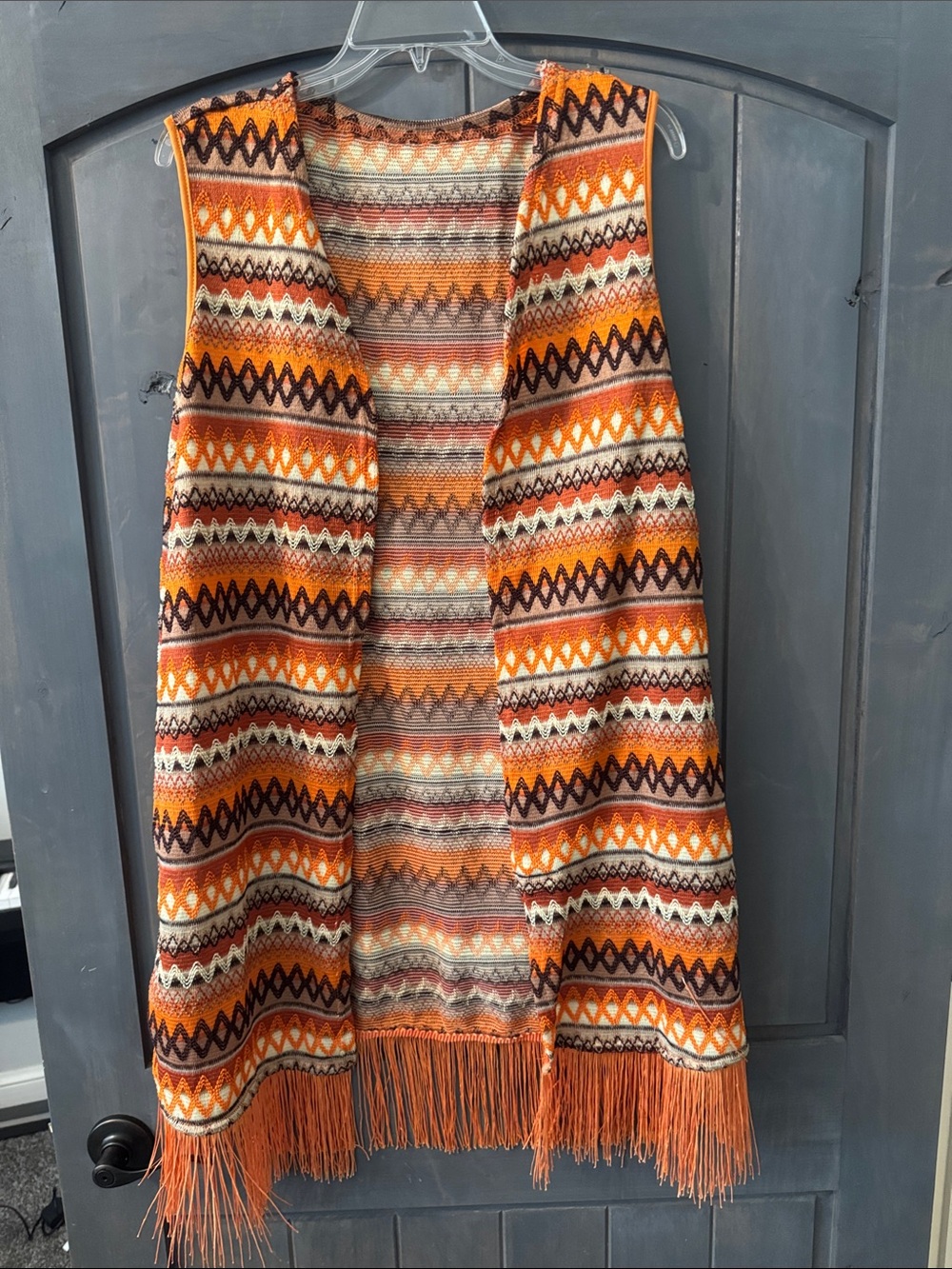 SHEIN Orange Cream Brown Fringe Knit Vest